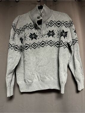 Men's Weatherproof Gray Nordic Button-Front Sweater Snowflake size L